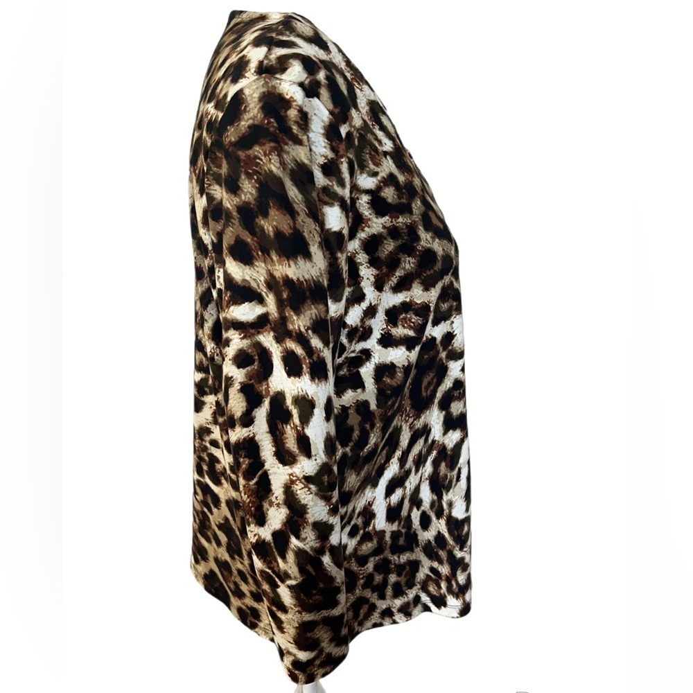 Rafaella Top Women’s Size XL Leopard 3/4 Sleeve Decorative Chain At Neck - Picture 4 of 7